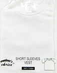 White short-sleeve vest with 'Mother's Choice' branding and text on a white background