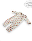 Baby onesie with floral pattern on a white background, featuring 'mother's choice' branding.