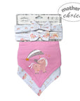Baby bibs and headbands set with pink design and 'Mother's Choice' branding on a white background