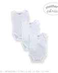 Three white baby bodysuits with 'Mother's Choice' branding on a white background.