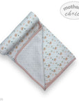 Baby blanket with cloud pattern on a white background, featuring 'Mother's Choice' branding.