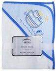 Mothers Choice 100% Cotton Hooded Towel 'Boat' Wht-Blue Hood