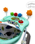 Baby walker with colorful toys and a 'Mother's Choice' label on a white background