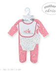 Pink baby onesie with white bib on a hanger against a white background, featuring 'Mother's Choice' branding.