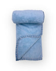 Rolled-up blue towel on a white background