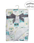 Baby blanket with bear pattern and 'mother's choice' label on a white background