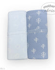 Two folded baby blankets with tree pattern on a white background, branded 'Mother's Choice'.