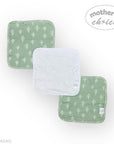 Three green baby blankets with white patterns on a white background, featuring 'Mother's Choice' branding.
