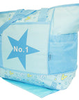 Blue star-shaped bag with 'No. 1' text on a white background