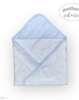 Folded baby blanket with hood on a white background, branded 'Mother's Choice'.