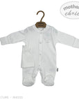 White baby onesie on a hanger with 'Mother's Choice' branding on a white background