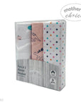 Pack of 3 flannel receiving blankets with dinosaur design in a branded box.