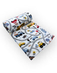 Children's sleeping bag with vehicle pattern on a white background