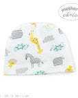 Baby hat with animal patterns on a white background, featuring 'Mother's Choice' branding.