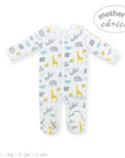 Baby onesie with animal pattern on a white background, featuring 'Mother's Choice' branding.