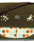 Diaper bag with polka dot pattern and 'Mother's Choice' logo