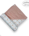 Two baby blankets, one pink and one with a pattern, on a white background with 'Mother's Choice' branding.