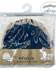 Packaged newborn baby hats with blue and white designs, brand 'infancie' visible.