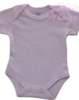 Purple baby onesie with 'Mother's Choice' text on a white background