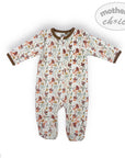 Baby onesie with floral pattern on a white background, featuring 'mother's choice' branding.