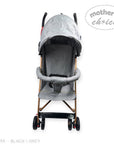 Gray baby stroller with 'Mother's Choice' branding on a white background