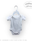 Gray baby onesie on a hanger with 'Mother's Choice' branding on a white background