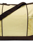 Beige tote bag with brown accents on a white background