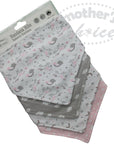 Packaged baby bibs with animal pattern on a white background