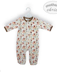 Baby onesie with floral pattern on a hanger against a white background, featuring 'mother's choice' branding.