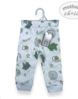 Baby pants with nature-themed print on a hanger, featuring 'Mother's Choice' brand.