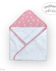 Folded baby blanket with pink and white pattern on a white background, branded 'Mother's Choice'.