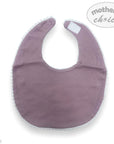 Purple baby bib with 'mother's choice' branding on a white background