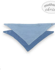 Blue and white striped baby bib with 'mother's choice' branding on a white background