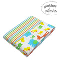 Baby blanket with colorful animal patterns on a white background, branded 'Mother's Choice'.