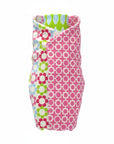 Colorful patterned fabric swaddle on a white background