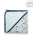 Baby blanket with green border and small prints on a white background, featuring 'Mother's Choice' branding.