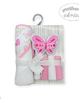 hooded towel and 4 washcloths and wash sponge pink butterfly