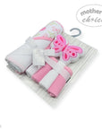 hooded towel and 4 washcloths and wash sponge pink butterfly