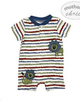 Striped baby romper with lion design on a white background, branded 'Mother's Choice'.