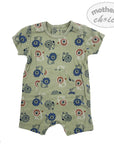 Children's romper with animal pattern on a white background, branded 'Mother's Choice'.