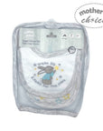 Pack of baby bibs with a cartoon rabbit design, branded 'Mother's Choice', on a white background.