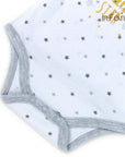 Gray and white baby bib with star pattern on a white background, featuring the brand 'Infancia'.