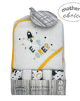 baby hooded towel and facecloth set explorer design