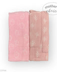 Two pink baby blankets with acorn and leaf patterns on a white background, branded 'Mother's Choice'.