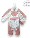 Baby snowsuit with floral pattern on a white background, branded 'Mother's Choice'.