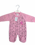 Pink baby onesie with star pattern on a white background
