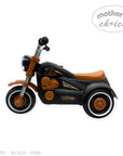 Black and pink toy tricycles with 'Mother's Choice' label on a white background
