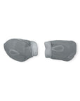 Pair of gray baby mittens on a white background