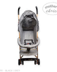 Gray stroller with black accents on a white background, featuring 'Mother's Choice' branding.