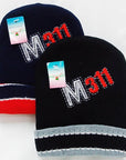 Black and blue knit gloves with 'M311' branding on a white background